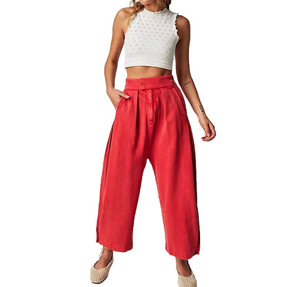 Vaqueros holgados de cintura elástica de color liso para mujer