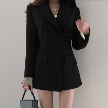 Blazer de manga larga holgado e informal para mujer, de color liso, a la moda, para oficina y elegante