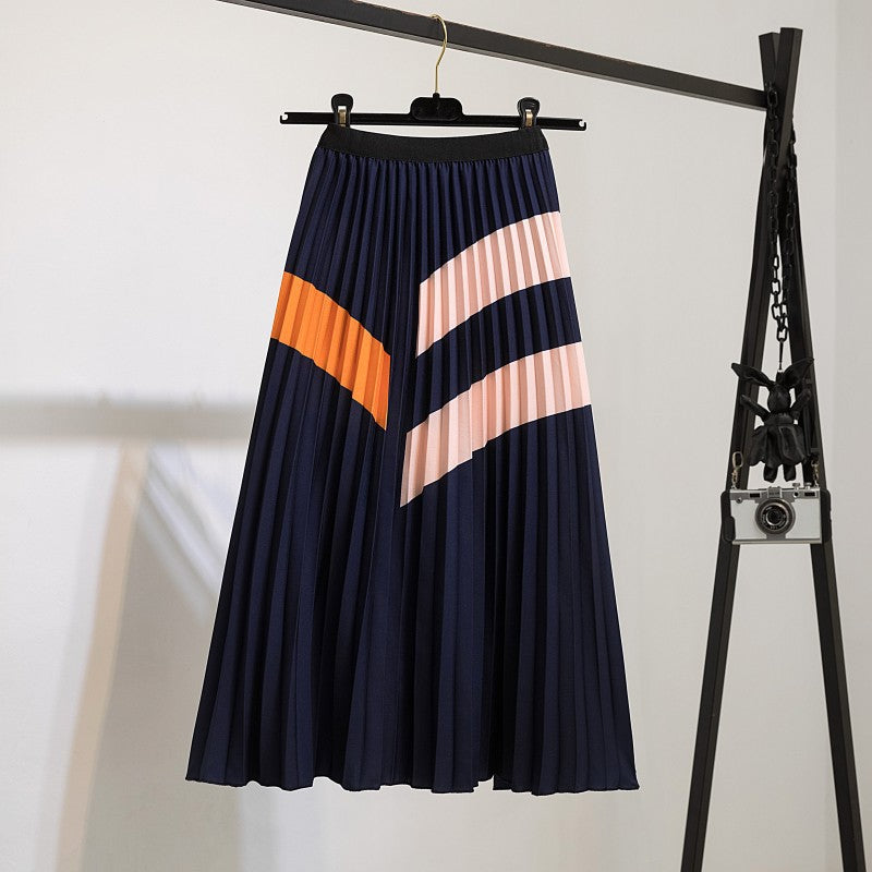 Falda plisada midi informal con estampado dulce de verano para mujer