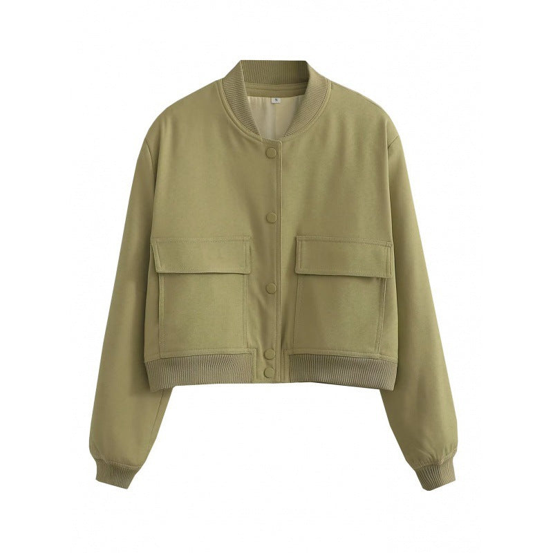 Chaqueta informal de color liso con un solo pecho y bolsillo para mujer