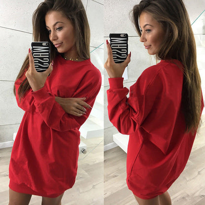 Women Winter Casual Round Neck Loose Dress