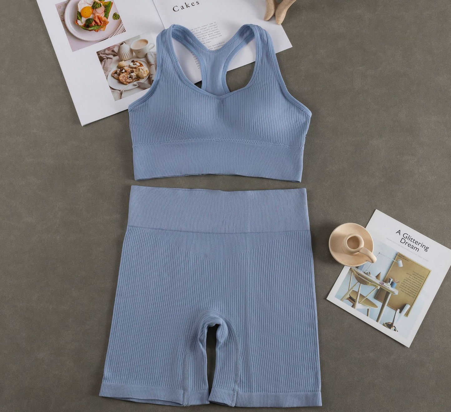 Women Fashion Casual With Chest Pad Shockproof Beautiful Back Sports Vest Shorts Set