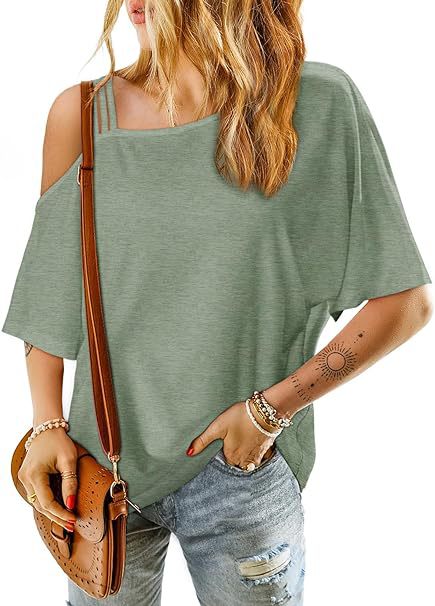 Camiseta informal de verano para mujer, de manga corta, color liso, con fugas