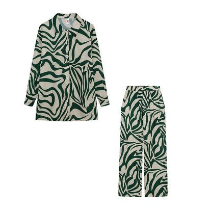 Conjunto de blusa y pantalón de manga larga con estampado de rayas informales a la moda para mujer