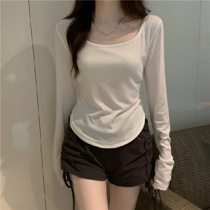 Camiseta informal de manga larga de color liso para mujer de verano