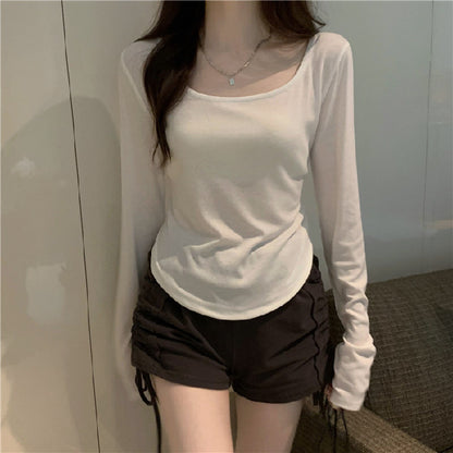 Camiseta informal de manga larga de color liso para mujer de verano