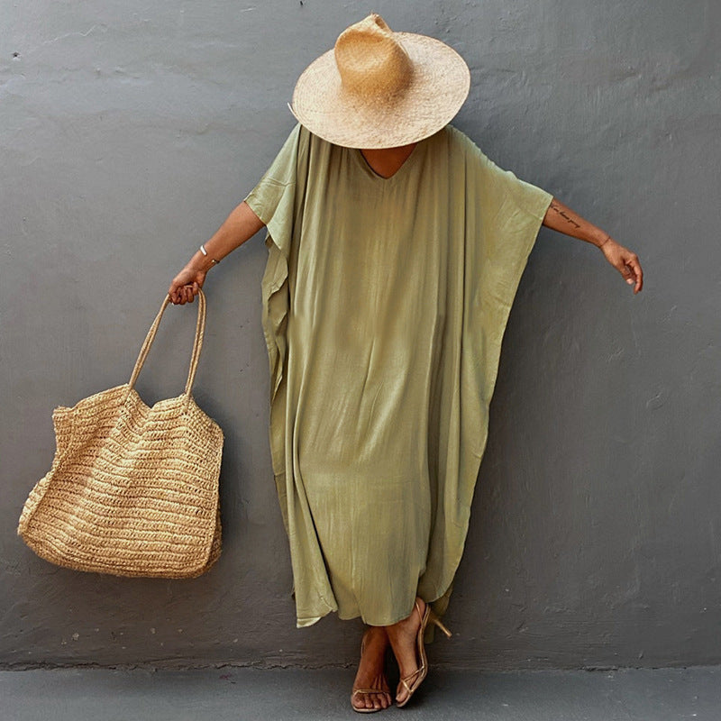 Traje de baño largo informal de color liso para mujer, ideal para vacaciones en la playa