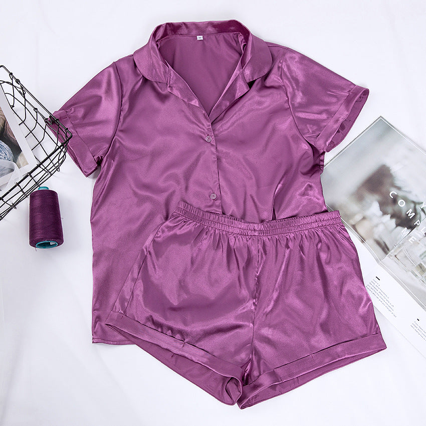 Conjunto de pijama holgado informal de seda con manga corta y pantalones cortos para mujer