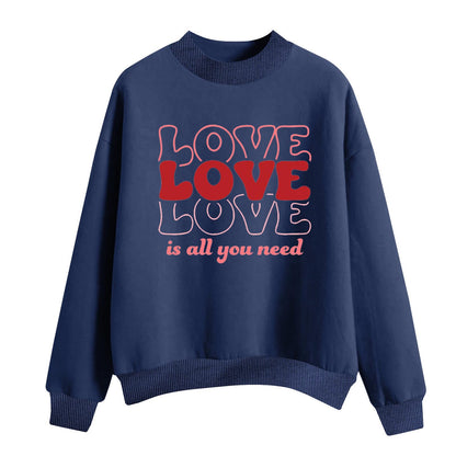Suéter holgado informal de manga larga con cuello redondo y estampado de letras de amor para mujer para el Día de San Valentín