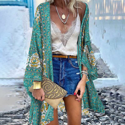 Women Casual Bohemian Print Long Sleeve Cardigan Jacket