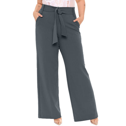 Summer Women Casual Solid Color Loose Lace-Up Wide-Leg Pants