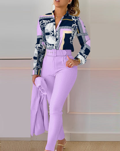 Conjunto de dos piezas de pantalón y top estampado informal a la moda para mujer