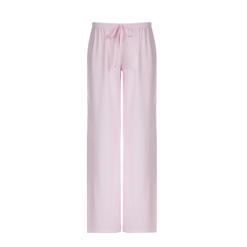 Women Fashion Casual Stripe High-Waist Lace-Up Loose Pants