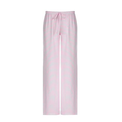 Women Fashion Casual Stripe High-Waist Lace-Up Loose Pants