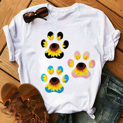 Camiseta informal de manga corta con estampado de corazón para mujer
