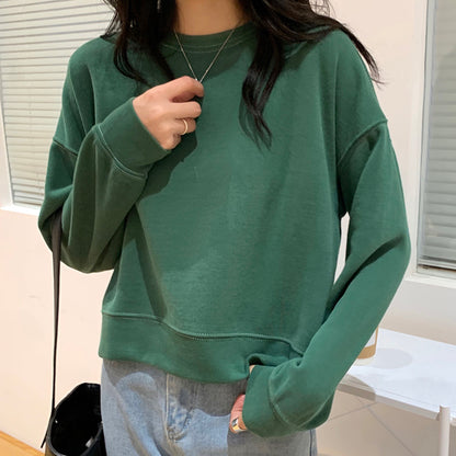 Sudadera holgada informal de cuello redondo y manga larga para mujer