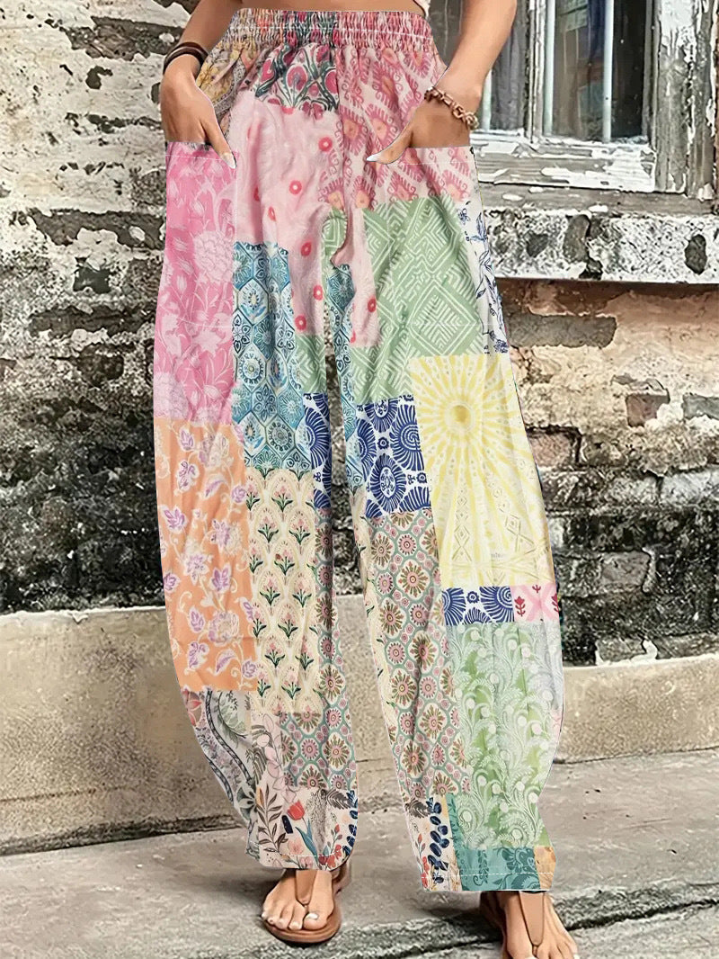 Women Casual Printed Pocket Loose Pants