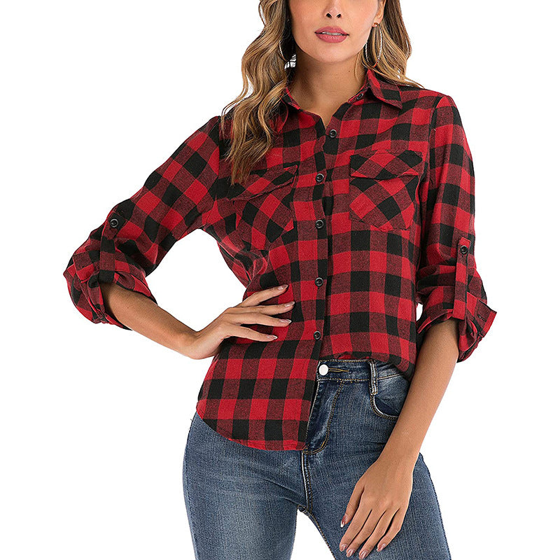Camisa informal de manga larga a cuadros para mujer, estilo universitario, estilo Lel