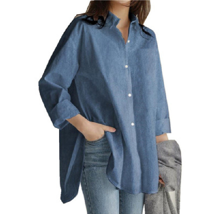 Blusas casuales de manga larga sueltas de color sólido para mujer