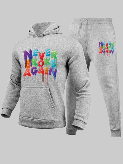 Conjunto deportivo informal con capucha y pantalones deportivos con estampado de letras para pareja