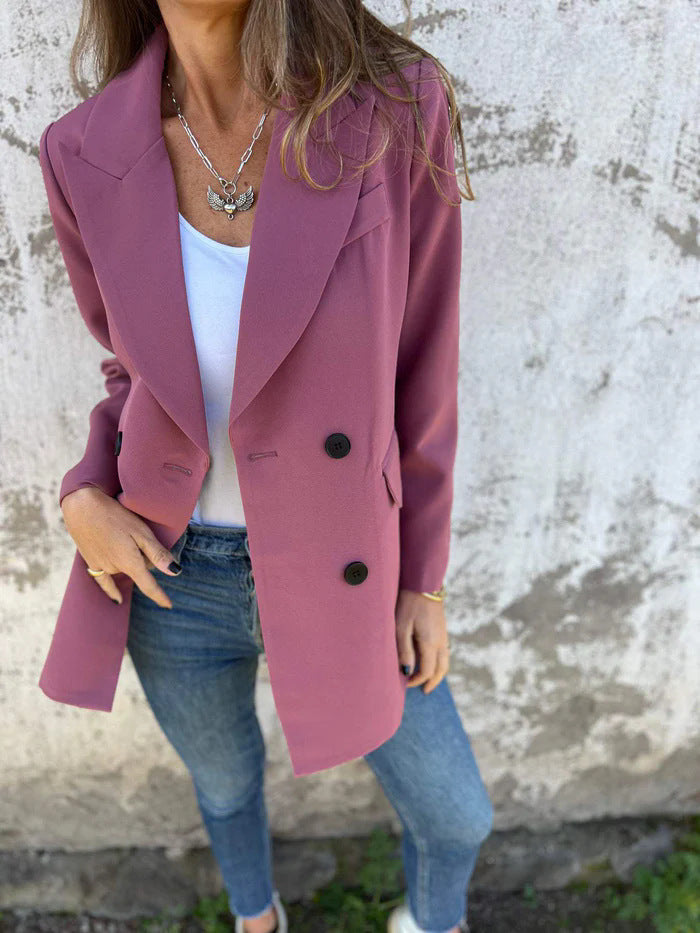 Blazer informal de manga larga de color liso para mujer