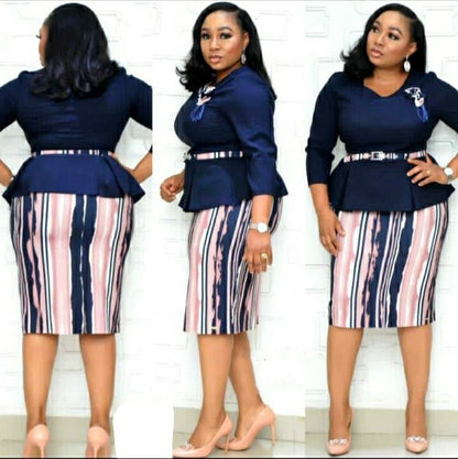 Women Fashion Casual Plus Size Color Block Printed Dress
