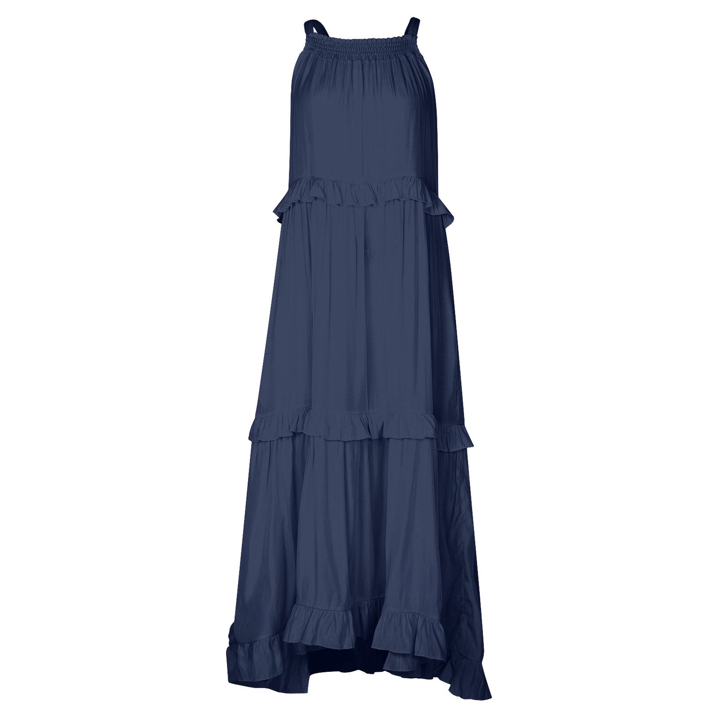 Summer Women Casual Solid Color Sleeveless Ruffled Holiday Tiered Dress