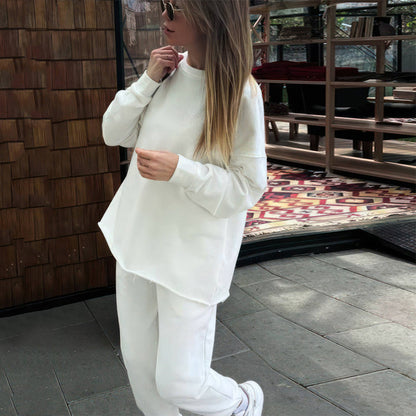 Conjunto deportivo informal de dos piezas para mujer, con camiseta de manga larga y pantalones elásticos de color liso para otoño e invierno