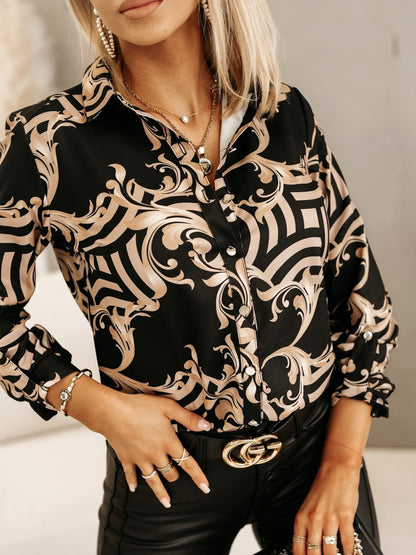 Blusa informal de un solo pecho con solapa y estampado retro para mujer