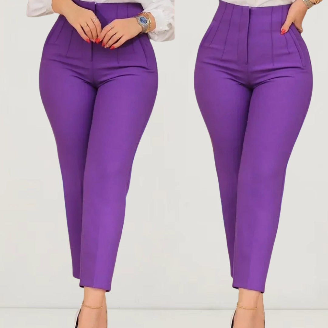 Pantalones casuales de cintura alta de color sólido para mujer