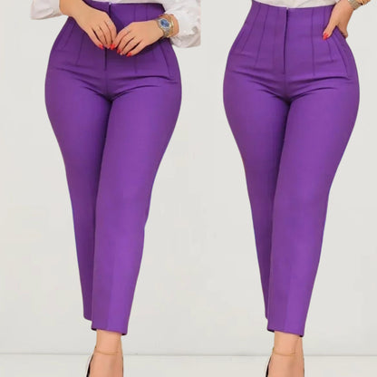 Pantalones casuales de cintura alta de color sólido para mujer