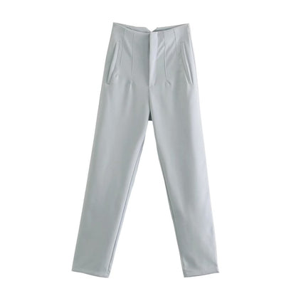 Women Fashion Casual Solid Color High Waist Pants