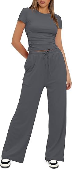 Conjunto de dos piezas de top y pantalón de manga corta de color liso informal para mujer