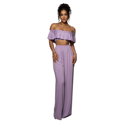 Conjuntos casuales de moda para mujer: top de tubo con volantes y pantalones anchos, cuello alto y sexy