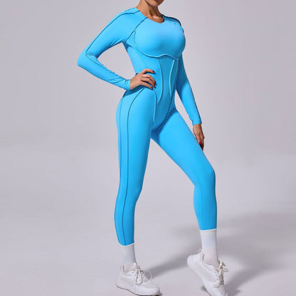 Women Fashion Casual Solid Color Long-Sleeve Backless One-Piece Yoga Sports Jumpsuits