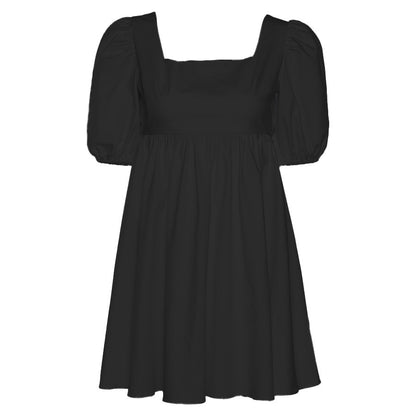 Summer Casual Sweet Women Square Neck Backless Puff Sleeve Solid Color Swing Dress