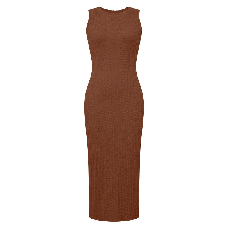 Vestido informal de punto sin mangas con cuello redondo para mujer