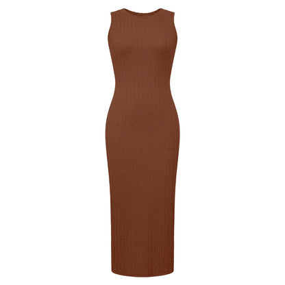 Vestido informal de punto sin mangas con cuello redondo para mujer