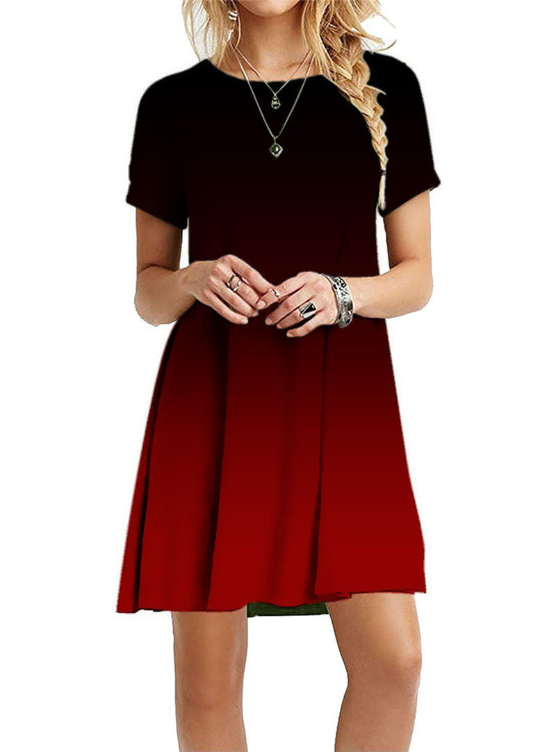 Vestido mini informal holgado de manga corta con estampado degradado de arcoíris y teñido anudado para mujer