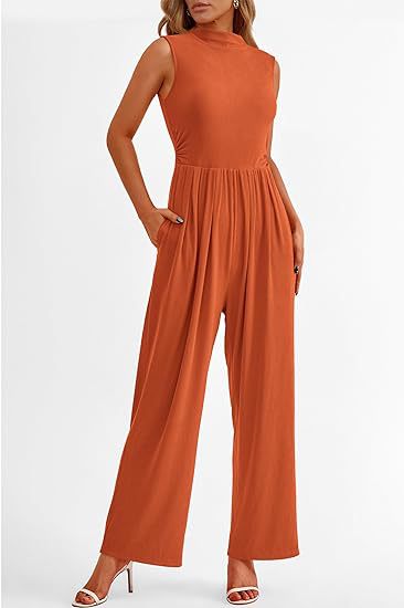 Summer Women Casual Solid Color Sleeveless Pocket Jumpsuit