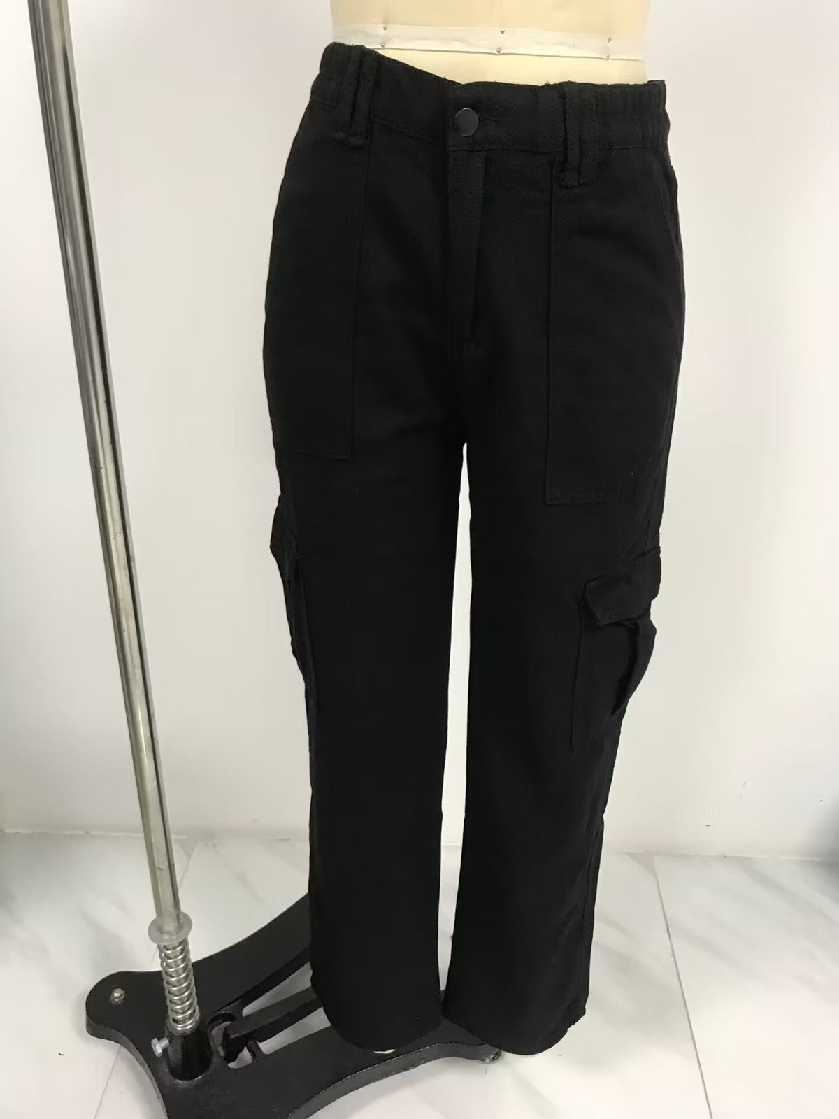 Women Fashion Casual Solid Color High-Waist Multi-Pocket Slim-Fit Pants