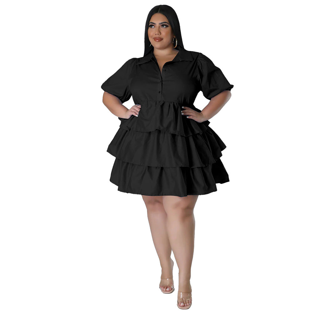Women Casual Loose Plus Size Solid Color Dress