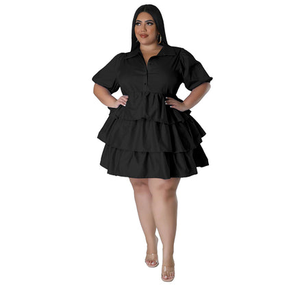 Women Casual Loose Plus Size Solid Color Dress