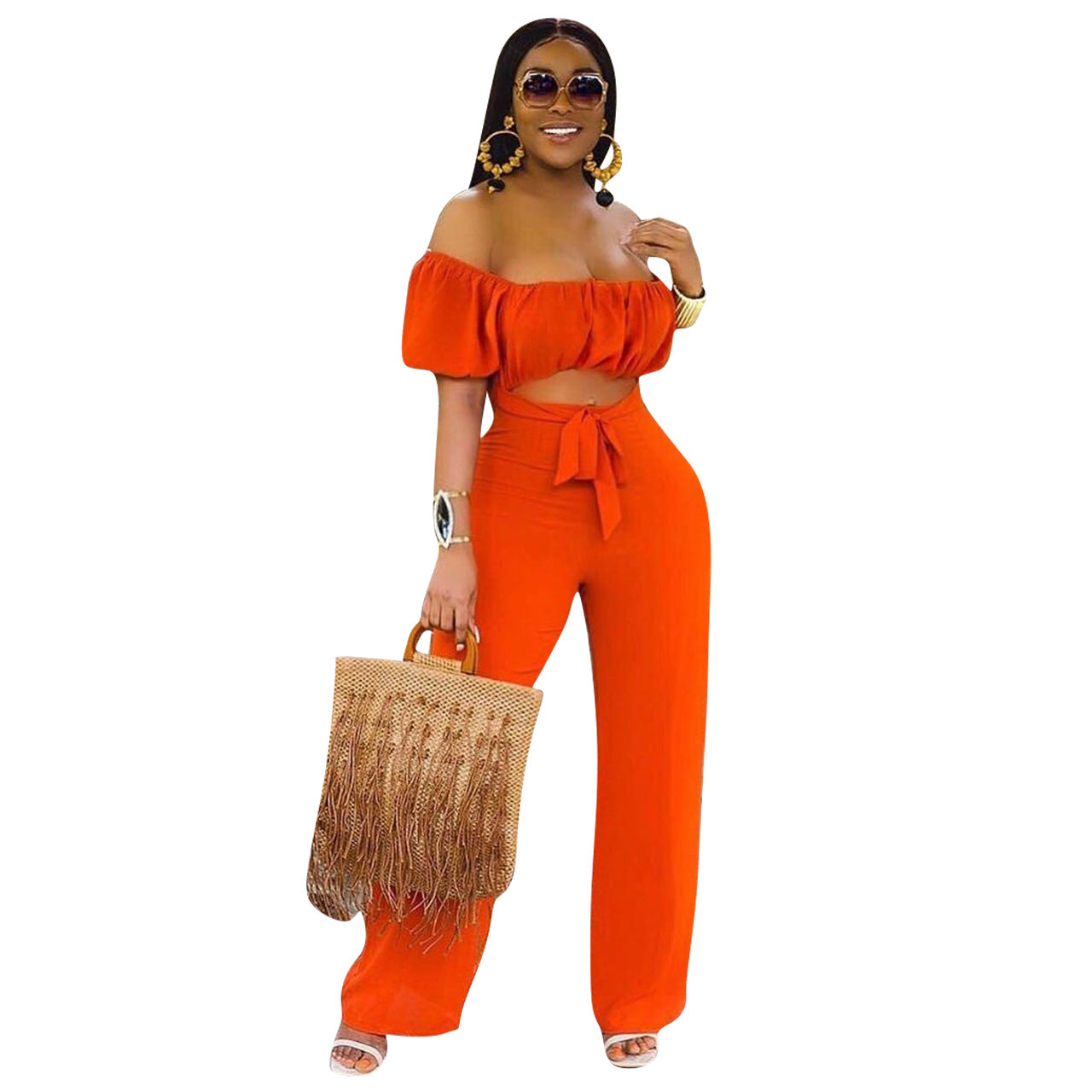 Women Solid Color Backless One-Shoulder One-Piece Casual Wide-Leg Jumpsuit
