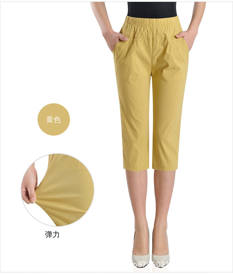 Women Fashion Casual Solid Color Plus Size Cropped Pants