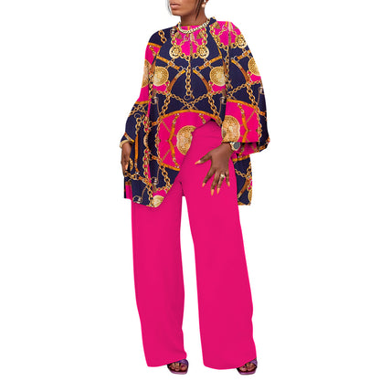Conjunto de blusa y pantalones con estampado de talla grande informal holgado a la moda de primavera y otoño para mujer