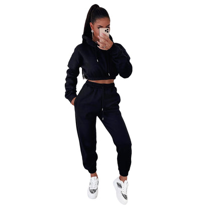 Women Fashion Casual Athleisure Solid Color Hooded And Pants Sports Set