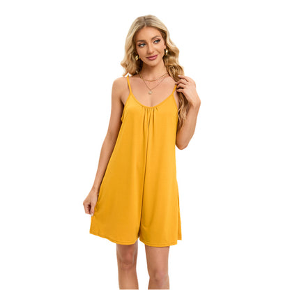 Mono informal básico de color liso con tirantes sueltos para mujer