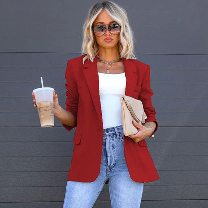 Chaqueta blazer lisa con bolsillos informales para mujer, otoño e invierno