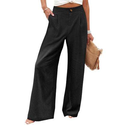 Pantalones anchos con botones y cintura alta con estampado floral a rayas informales para mujer